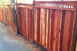 stepped redwood fence